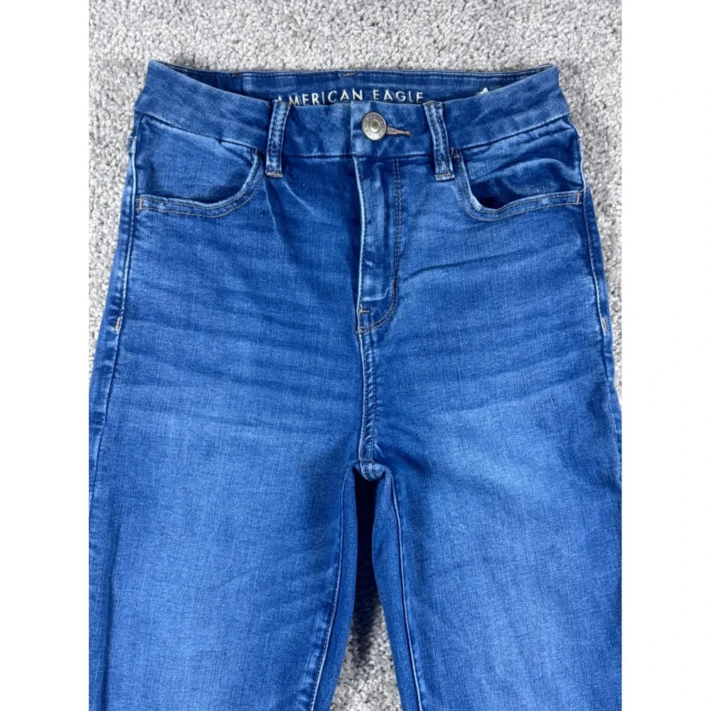 American Eagle Ne(X)t Level Stretch Jeggings‎ Blue Wash Distressed Hem Size 2